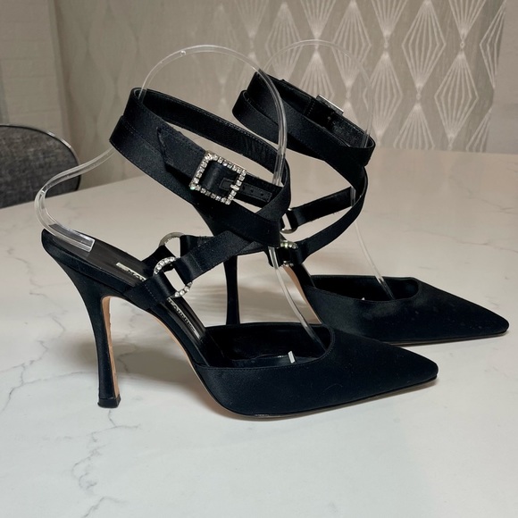 Manolo Blahnik | Shoes | Manolo Blahnik Satin Strappy Black Evening ...